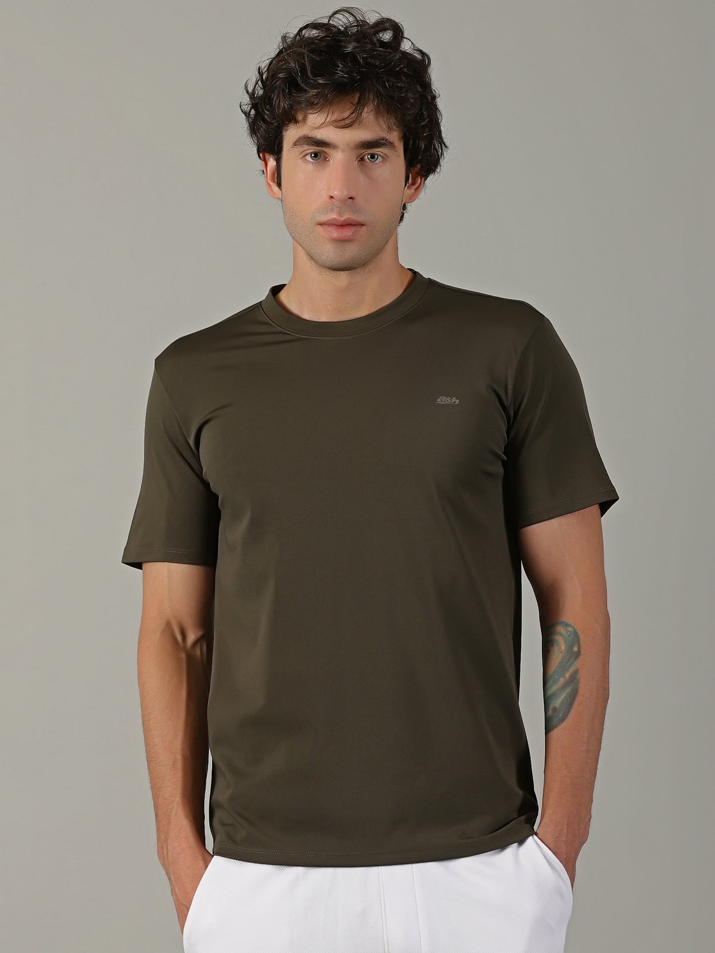 Men's Polyester Brown Regular fit tees