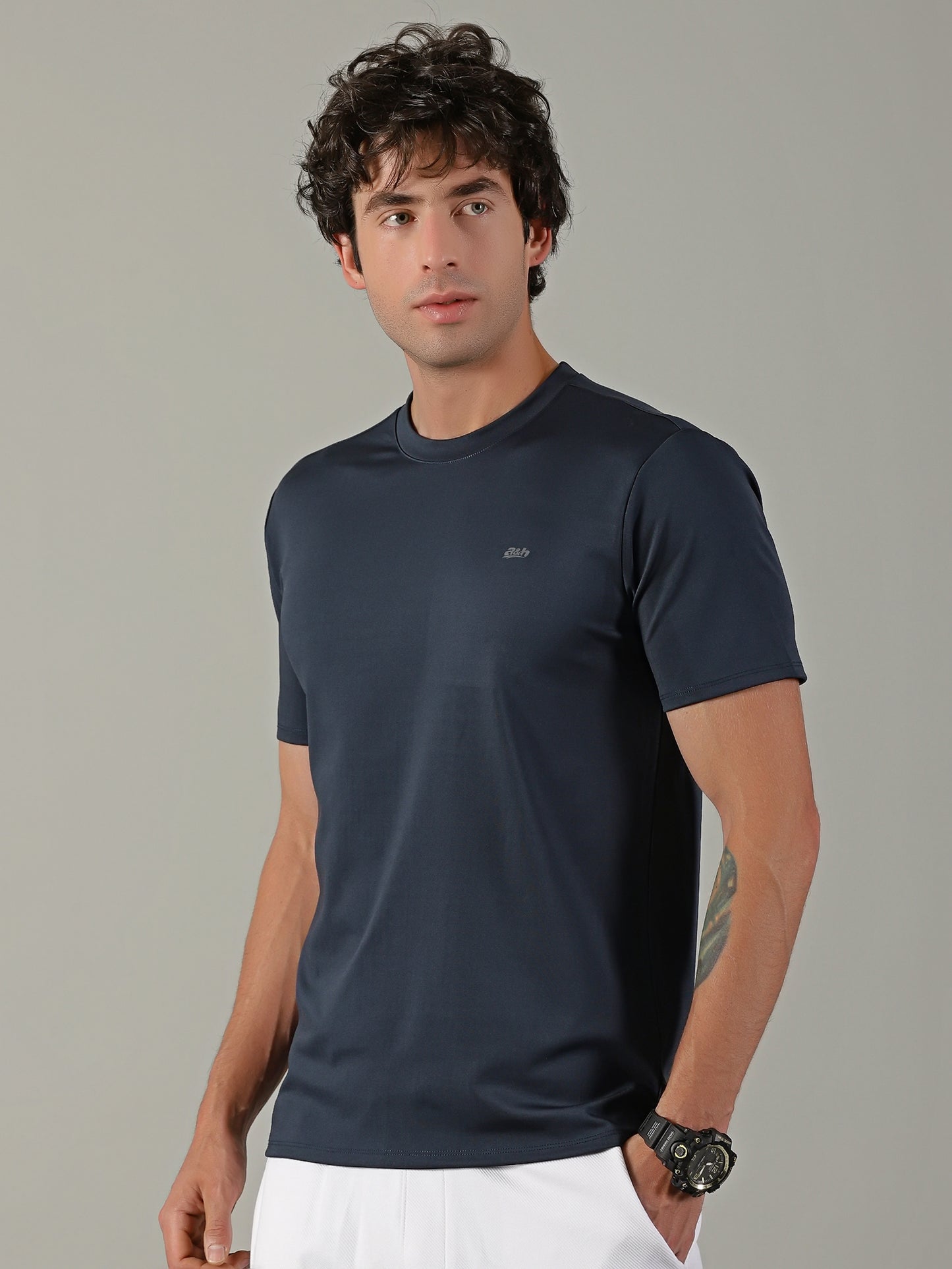 Men's Polyester Navy  Regular fit tees