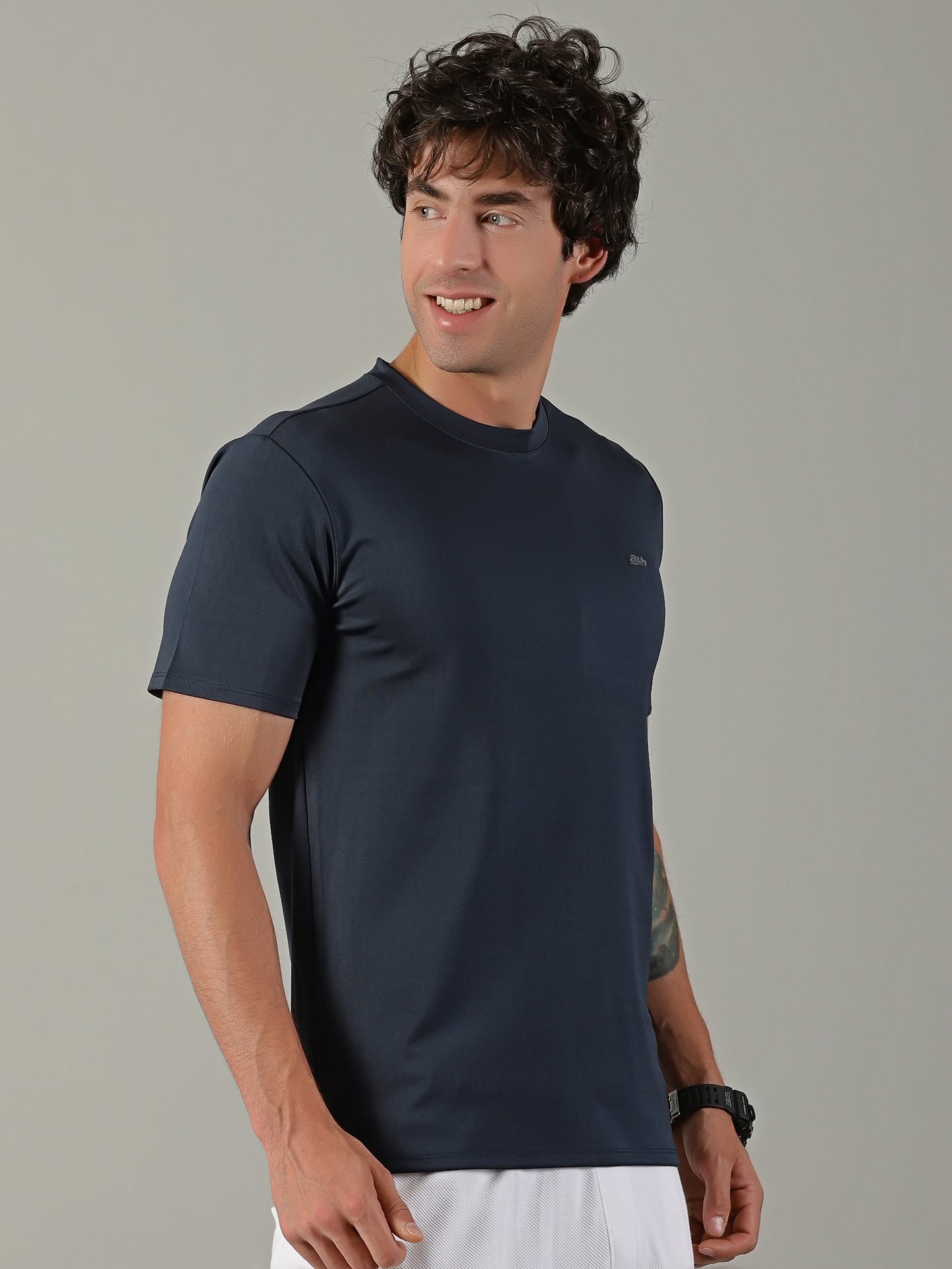 Men's Polyester Navy  Regular fit tees