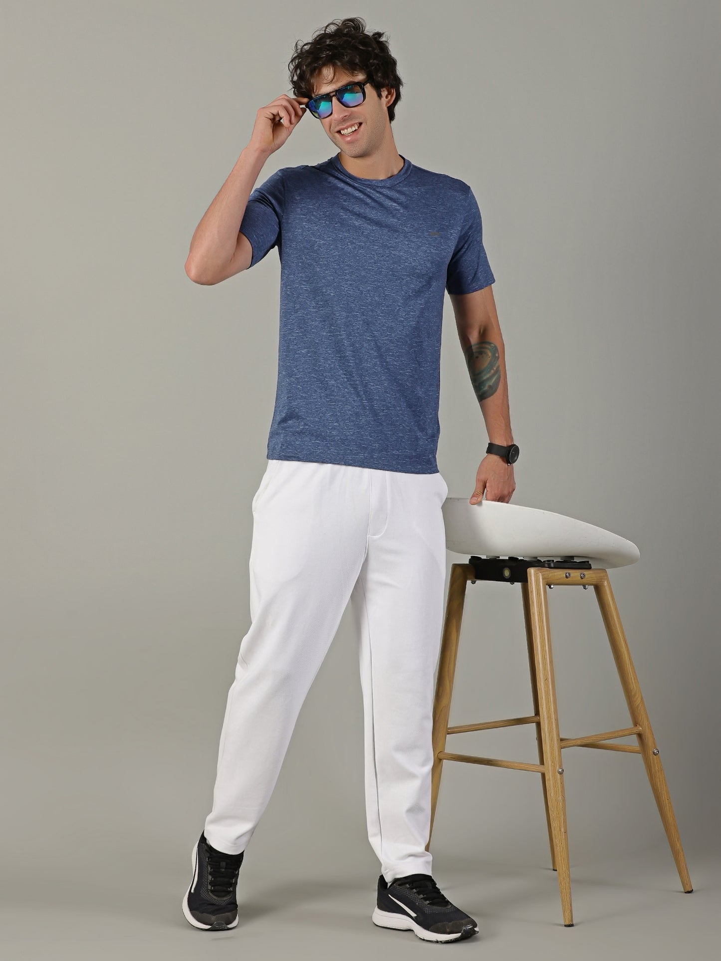 Men's Polyester Navy Cloud Regular fit tees