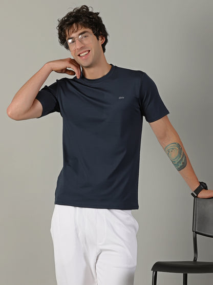 Men's Polyester Navy  Regular fit tees