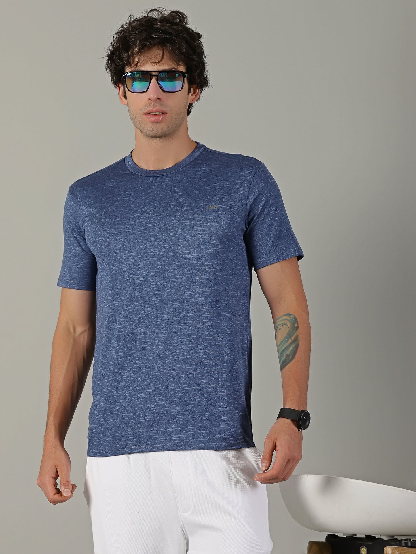 Men's Polyester Navy Cloud Regular fit tees